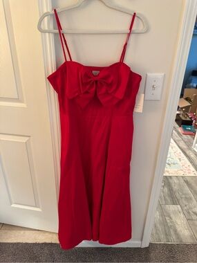 Red bow front midi dress